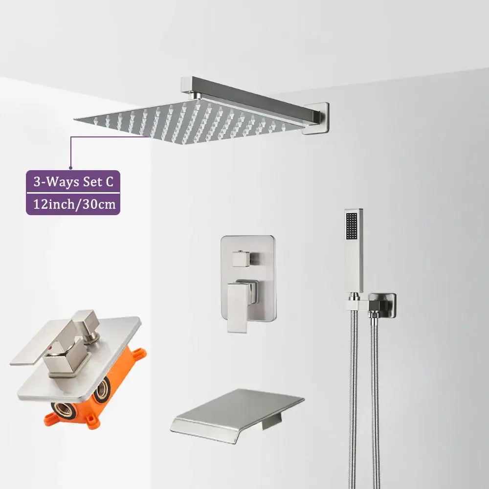 Modern brushed nickel stainless steel square rain shower head with multiple nozzles for decorbites shower faucet set