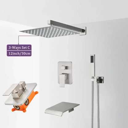 Modern brushed nickel stainless steel square rain shower head with multiple nozzles for decorbites shower faucet set