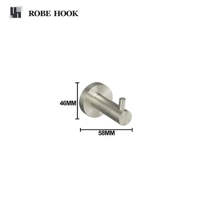 Stainless steel robe hook with polished finish in modern brushed nickel hardware set for bathroom towel bar