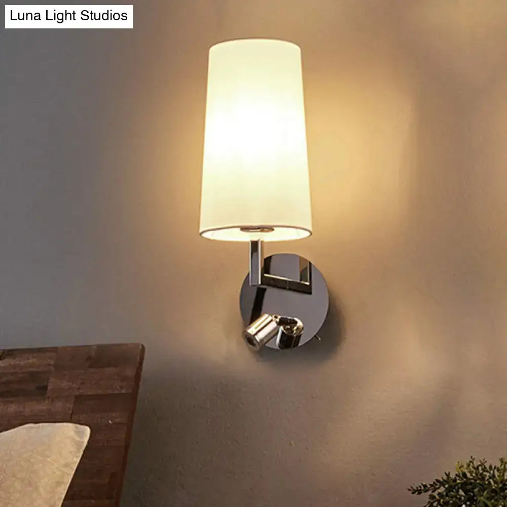 Modern brushed nickel wall sconce with chrome finish, off-white fabric shade, adjustable reading light, direct wired electric e26 e27 bulb base