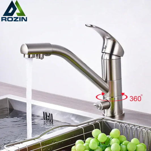 Modern brushed nickel water purification kitchen faucet with stainless steel rozin 360-degree rotating design decorbites brushed nickel