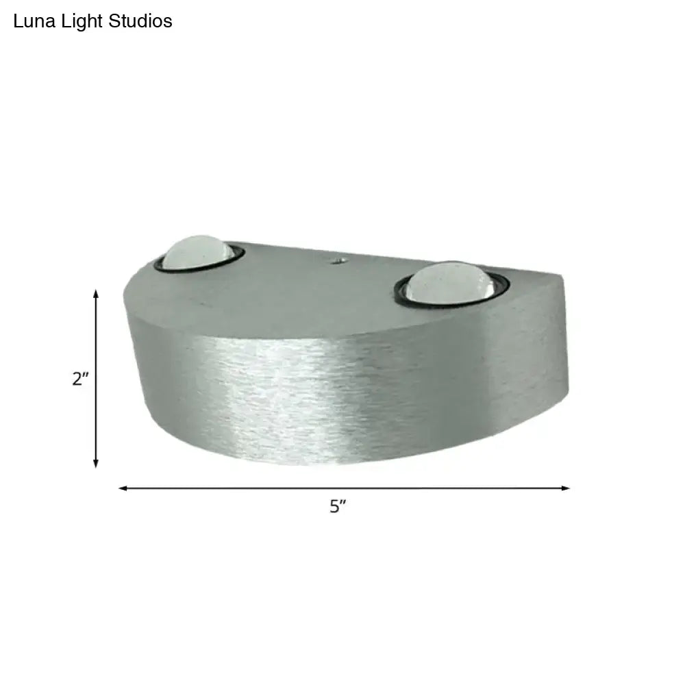 Modern brushed silver led flush mount wall light outdoor sconce with two white dome-shaped led bulbs in brushed metal