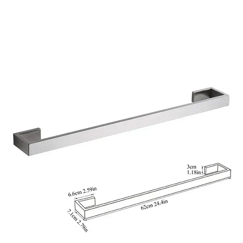 Modern brushed stainless steel towel rack with sleek rectangular design in a bath hardware set for bathroom accessories