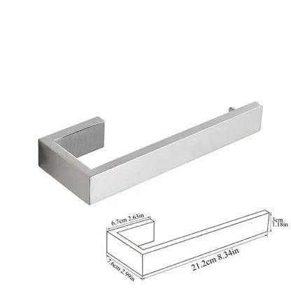 Modern brushed stainless steel toilet paper holder with sleek rectangular design in bath hardware set for bathroom accessories