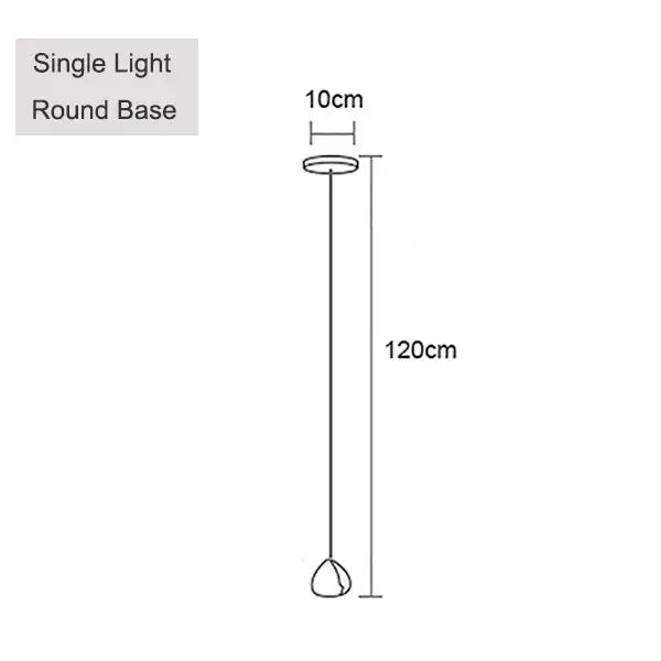 Modern brushed stainless steel pendant light with 120cm height, round 10cm base, and teardrop crystal globe shade