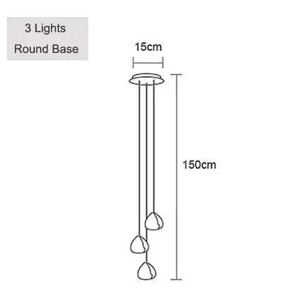 Modern brushed stainless steel pendant light with three teardrop bulbs suspended from a round base, 150cm tall