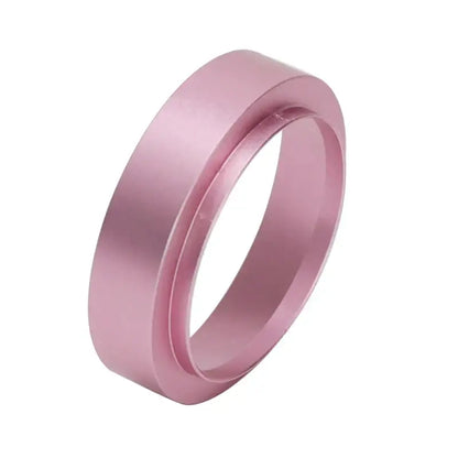 A sleek matte pink metallic espresso dosing ring made of modern brushed stainless steel for decorbites espresso dosing