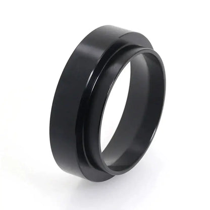 Modern black matte stainless steel espresso dosing ring with smooth tapered inner and outer diameter for precise dosing
