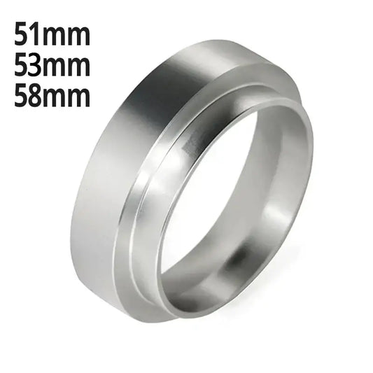 Modern brushed stainless steel espresso dosing ring with a sleek two-tiered design by decorbites dosing ring