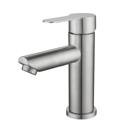Modern brushed stainless steel single-handle bathroom faucet with sleek minimalist design for basin use