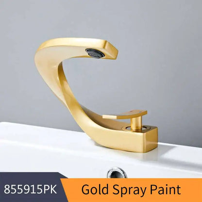 Gold-finished modern brushed stainless steel waterfall basin faucet with sleek curved design for decorbites basin faucet use