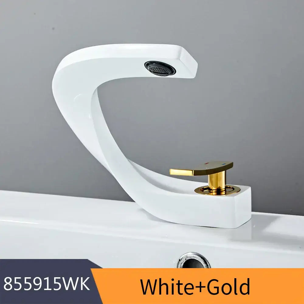 Modern brushed stainless steel waterfall basin faucet in white and gold with sleek curved design decorbites basin faucet
