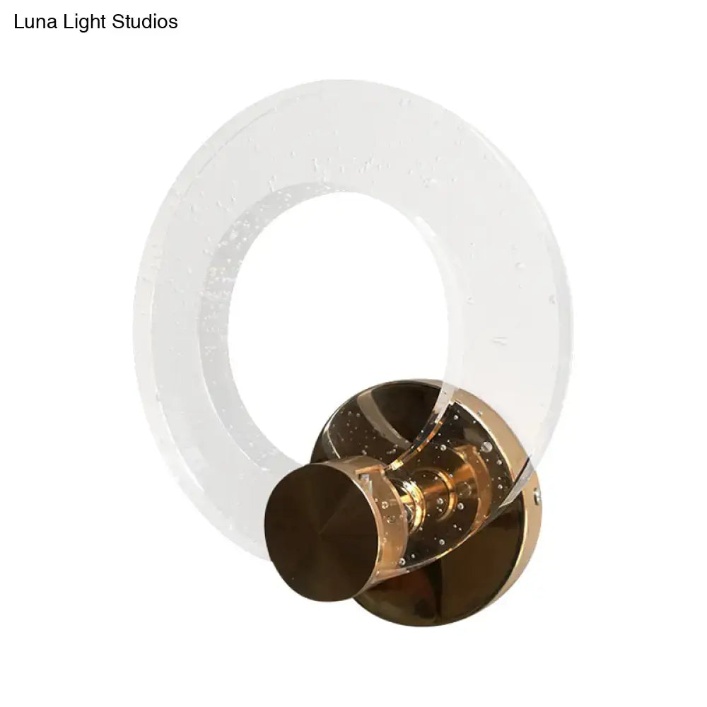 Modern bubble glass brass wall lamp with clear acrylic ring and gold-toned base for 220v-240v bedroom lighting