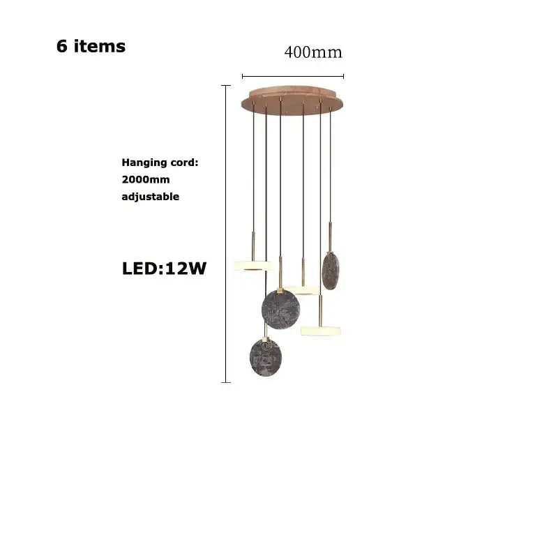 Modern burlywood marble led ceiling chandelier with circular wooden mount and stone gray discs for living room decorbites burlywood marble