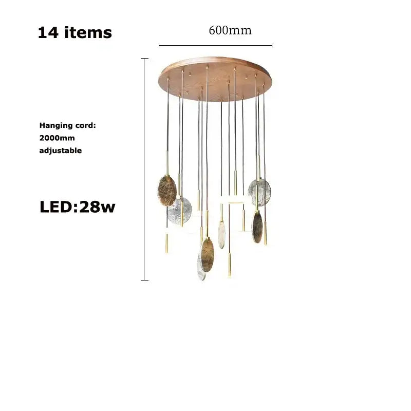 Modern burlywood marble led ceiling chandelier with copper-toned oval glass discs for living room decorbites burlywood marble