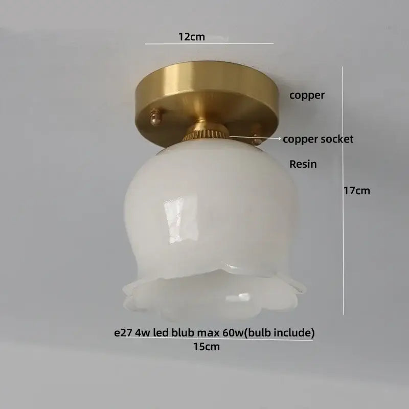 A white resin fluted lampshade flower design ceiling light with brass copper base for decorbites butterfly glass tiffany