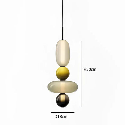 Modern candy glass ceiling hanging chandelier with stacked cream yellow and black glass orbs for loft living room decorbites candy glass