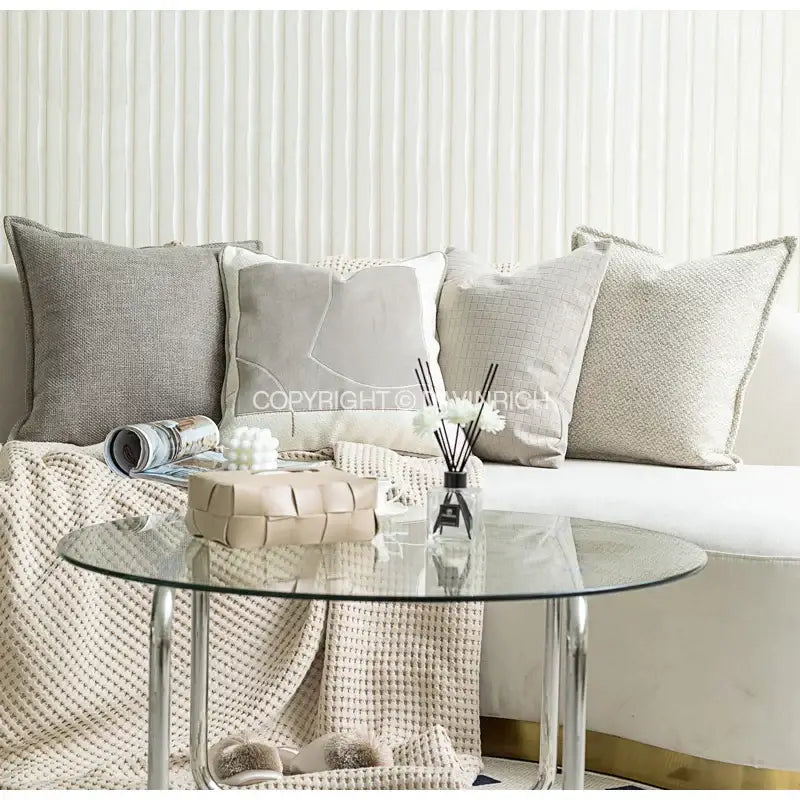 Beige quilted leather box with textured woven pattern and rounded edges for modern cappuccino tone geometry decorbites pillow