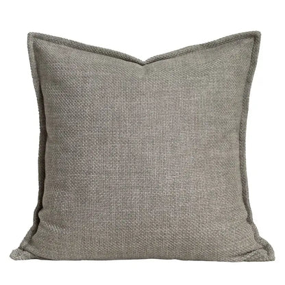 Modern cappuccino tone geometry embroidery pillow with gray textured woven fabric and neatly stitched edges for living room decorbites decor