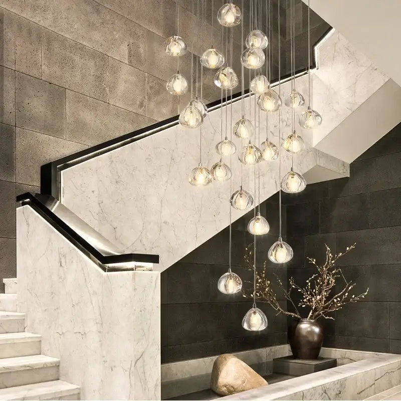 Modern cascading decorbites crystal ball chandelier with clear teardrop glass bulbs for stylish living room lighting