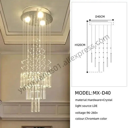 A modern decorbites crystal chandelier with chrome mount and cascading clear glass rods for living room model mx-d40