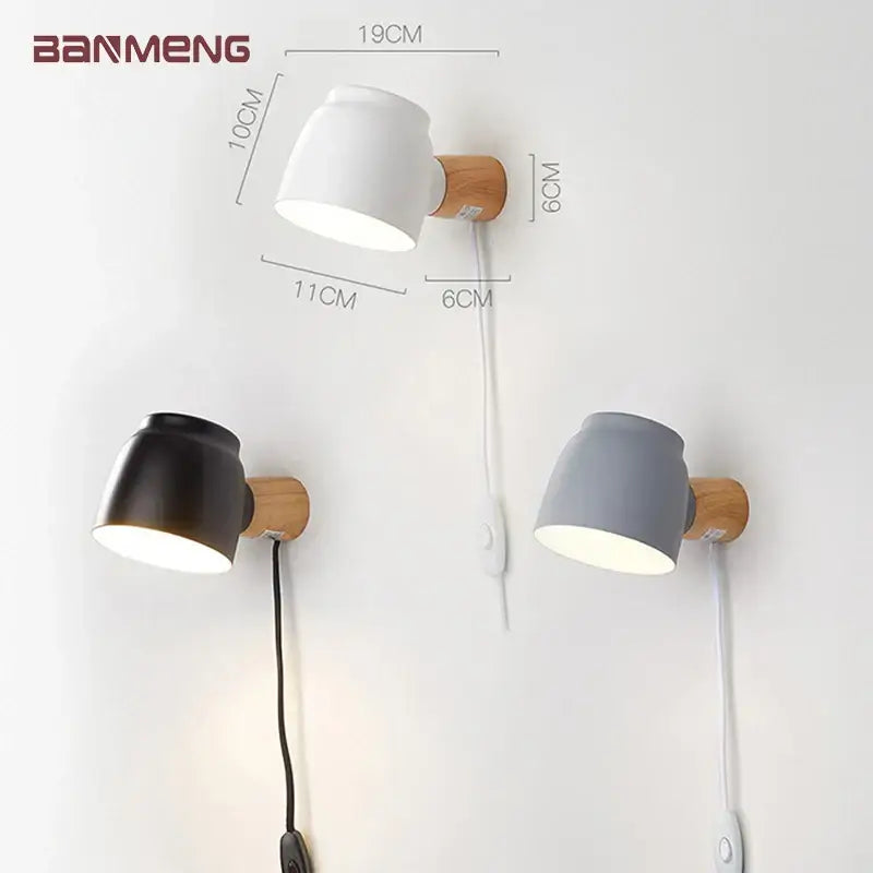 Banmeng modern ceramic and wood led wall lamp with matte white black or gray shade for bedroom reading light source