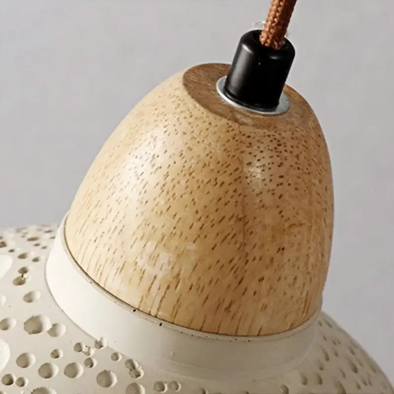 Lightweight wooden lampshade with natural grain and black connector for modern ceramic bell wall lamp decorbites cement led