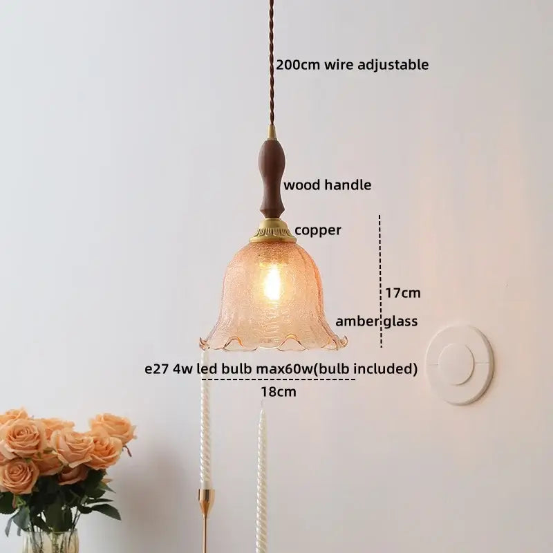 Modern ceramic led pendant light off-white with amber glass, wood handle, copper accents, and adjustable 200cm wire for dining room decorbites ceramic led pendant