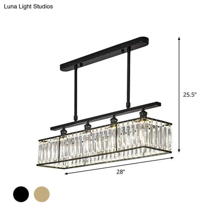 Decorbites sleek 4-head island light with black metal frame and clear crystal prisms for modern island lighting
