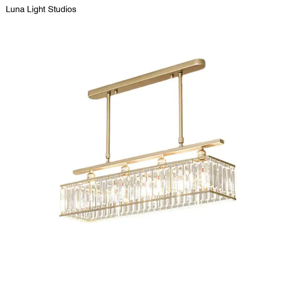 DecorBites™ sleek 4-heads island light in champagne and black with rectangular crystal prism suspension design