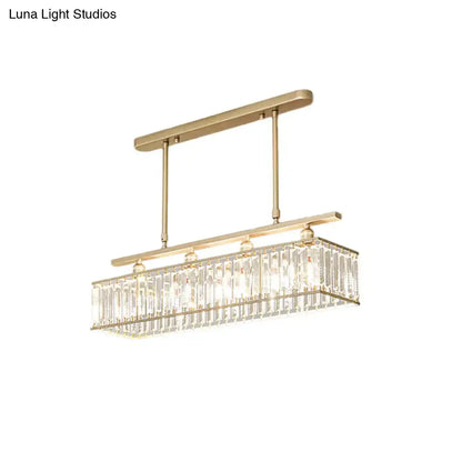 DecorBites™ sleek 4-heads island light in champagne and black with rectangular crystal prism suspension design