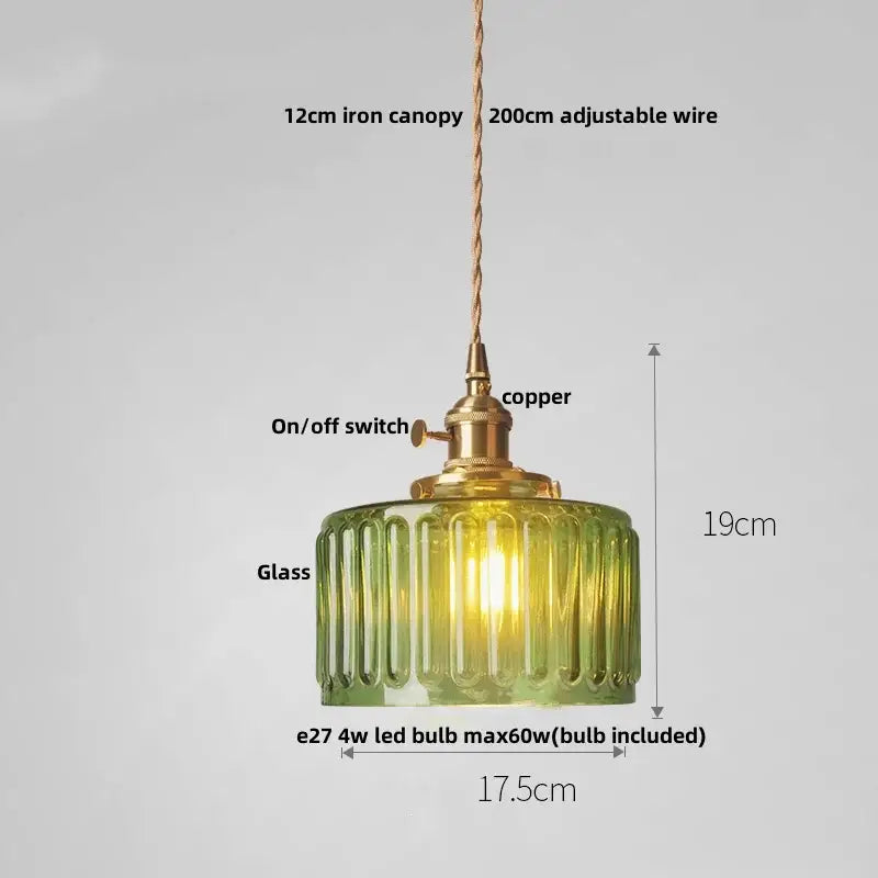 Modern chevron clear glass led pendant light with brass hardware and ribbed green glass shade for decorbites pendant light decor