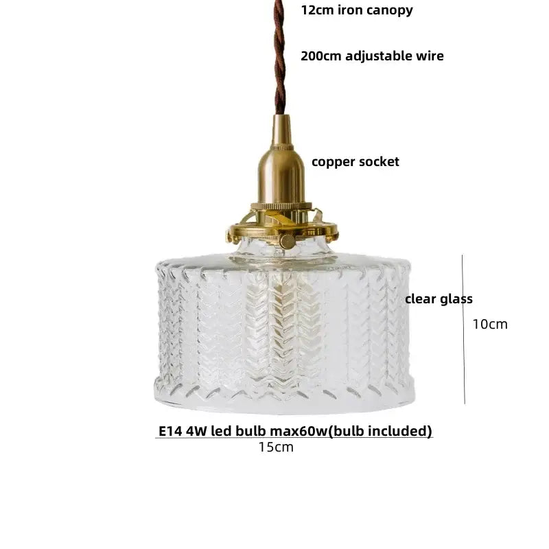 Modern chevron clear glass led pendant light with textured ribbed design and brass hardware for kitchen decorbites clear glass