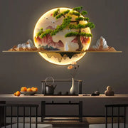 Modern chinese landscape led picture lamp with circular decorbites 3d landscape and warm glowing backdrop wall art