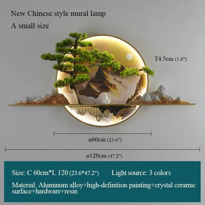 Modern chinese landscape led picture lamp with painted mountain scene on crystal ceramic and aluminum alloy decorbites 3d landscape
