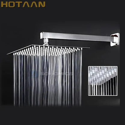 Modern chrome 12 inch stainless steel rain shower head with square design and multiple water jets for bathroom use