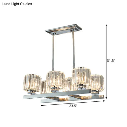 Decorbites™ modern chrome island light with five faceted crystal glass shades perfect for dining table light fixture