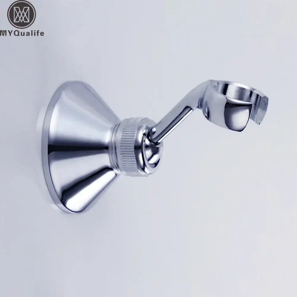 Modern chrome handheld shower holder mount with adjustable arm and flared base for bathroom accessory use