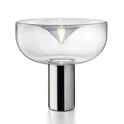 Modern chrome aella glass table lamp with clear glass and triangular cutout on chrome base for bedroom decorbites decor