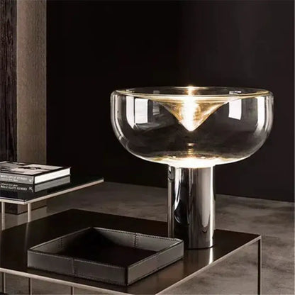 Modern chrome aella glass table lamp with sleek chrome base and transparent bowl shade for bedroom decorbites decor