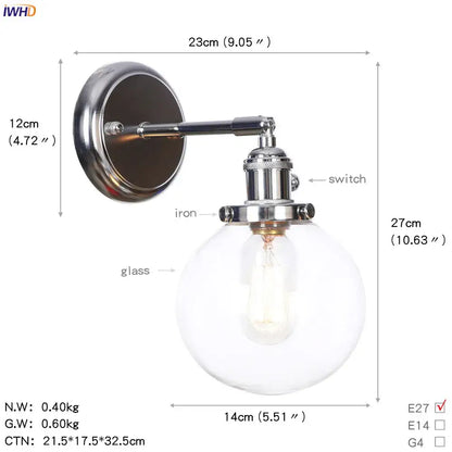 Modern chrome wall light featuring a clear glass ball wall sconce with exposed filament bulb for bedroom use