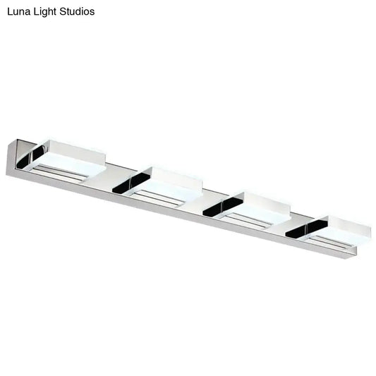 Modern chrome and black geometric wall light with rectangular white diffusers and nickel finish for bathroom use
