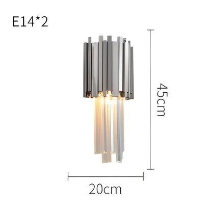 Modern chrome and gold decorbites crystal clear led wall sconce with two e14 bulbs and cascading glass prisms