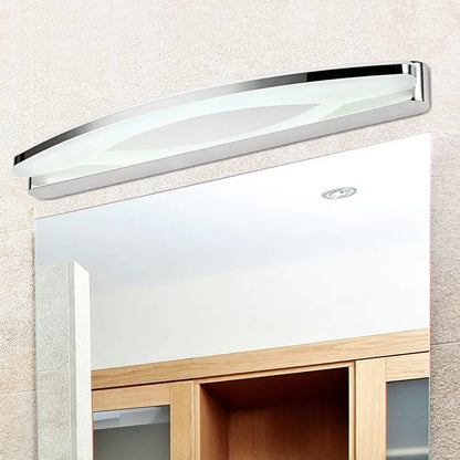 Modern chrome arc led vanity light with stainless steel finish and acrylic diffuser bulb included for bathroom sconce use