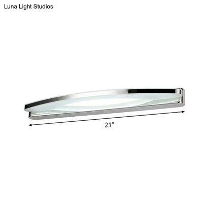 A sleek 21-inch modern chrome arched led vanity light with frosted glass for bathroom wall sconce 110v-120v use