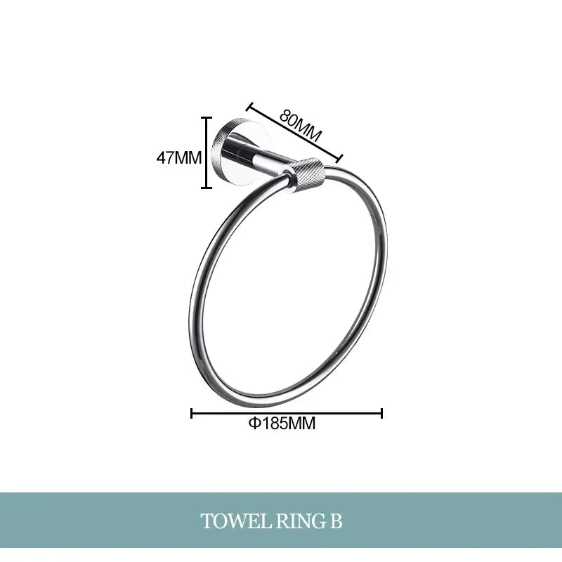 Stainless steel towel ring with sleek circular design and brushed finish from decorbites bathroom essentials set