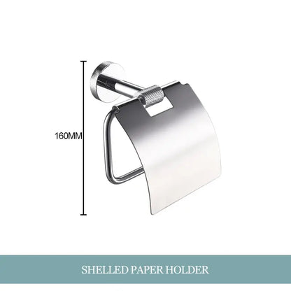 Stainless steel toilet paper holder with brushed finish in a modern chrome bathroom essentials set by decorbites bathroom essentials