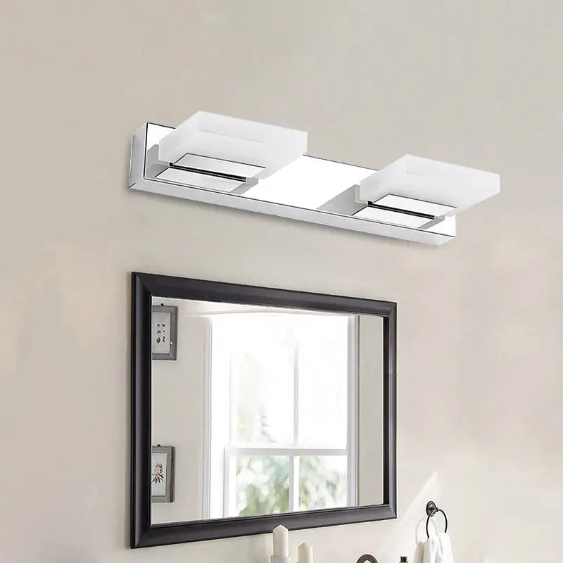 Modern chrome bathroom vanity light with acrylic shade and bulb included featuring three rectangular white diffusers