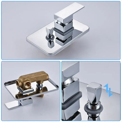 Modern chrome bathtub faucet mixer with sleek geometric design and brass valve components for bathroom use
