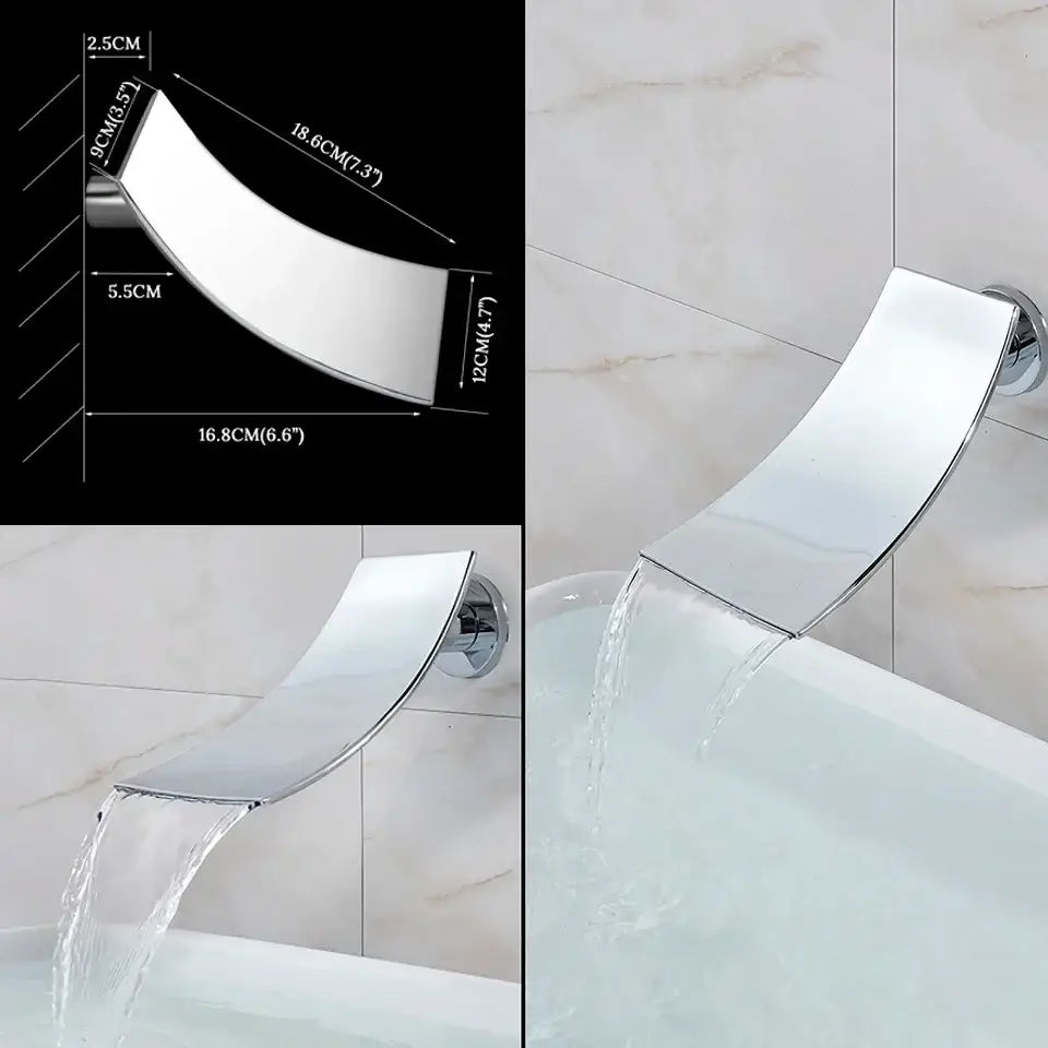 Modern chrome bathtub faucet mixer with sleek curved waterfall spout in chrome finish for bathroom use